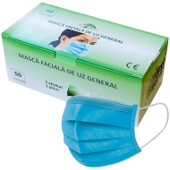 Set 50 bucati masti faciale de uz medical, unica folosinta, 3 straturi, 3 pliuri, albastre, tip II